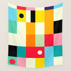 Geometric Bauhaus Pattern | Retro Arcade Video Game | Abstract Shapes Wall Tapestry Gallery Image 4