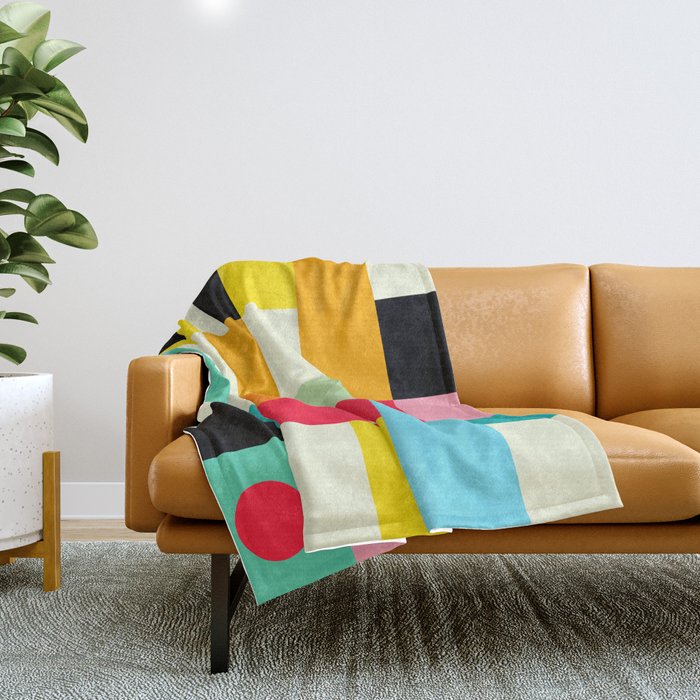 Geometric Bauhaus Pattern | Retro Arcade Video Game | Abstract Shapes Throw Blanket Gallery Image 1