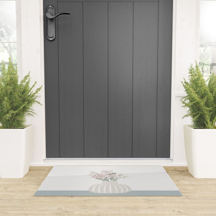 Wildflower bouquet in vase illustration - beige muted pink and dusty green flowers Welcome Mat Gallery Image 3