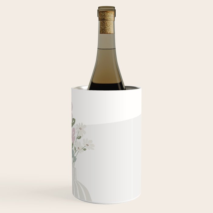 Wildflower bouquet in vase illustration - beige muted pink and dusty green flowers Wine Chiller Gallery Image 3