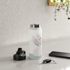 Wildflower bouquet in vase illustration - beige muted pink and dusty green flowers Water Bottle Gallery Image 5
