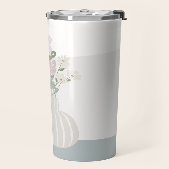 Wildflower bouquet in vase illustration - beige muted pink and dusty green flowers Travel Mug Gallery Image 2
