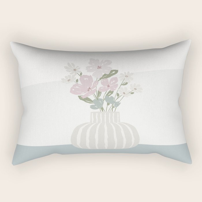 Wildflower bouquet in vase illustration - beige muted pink and dusty green flowers Rectangular Pillow Gallery Image 2