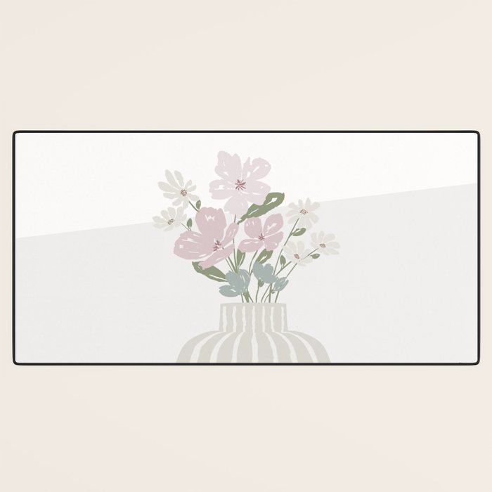 Wildflower bouquet in vase illustration - beige muted pink and dusty green flowers Desk Mat Gallery Image 3