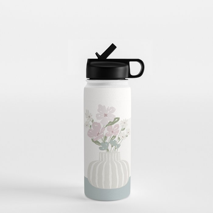 Wildflower bouquet in vase illustration - beige muted pink and dusty green flowers Water Bottle Gallery Image 1