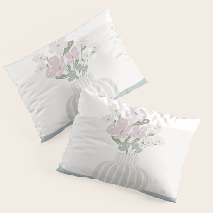 Wildflower bouquet in vase illustration - beige muted pink and dusty green flowers Pillow Sham Gallery Image 1