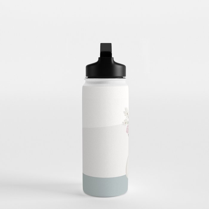 Wildflower bouquet in vase illustration - beige muted pink and dusty green flowers Water Bottle Gallery Image 3