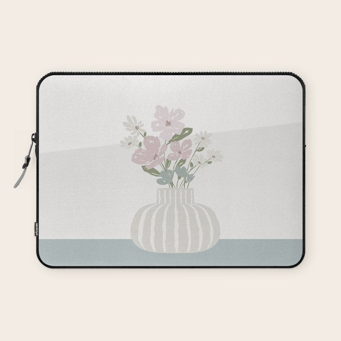 Wildflower bouquet in vase illustration - beige muted pink and dusty green flowers Laptop Sleeve Gallery Image 1