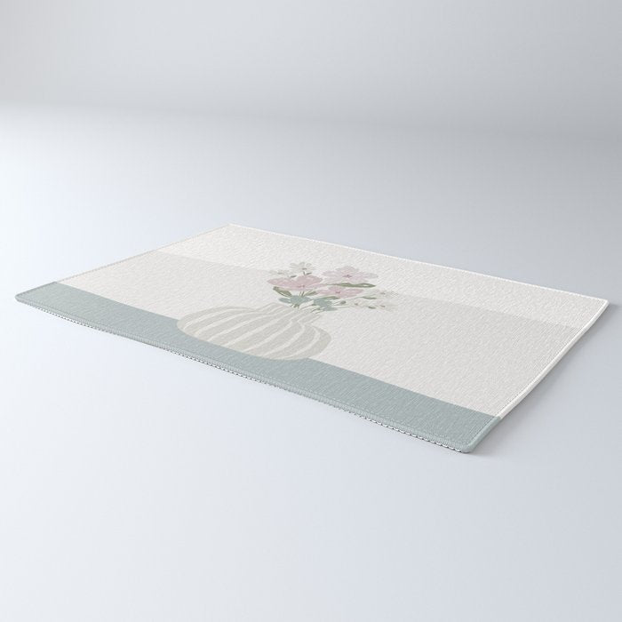 Wildflower bouquet in vase illustration - beige muted pink and dusty green flowers Rug Gallery Image 3