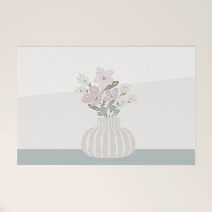 Wildflower bouquet in vase illustration - beige muted pink and dusty green flowers Welcome Mat Gallery Image 1