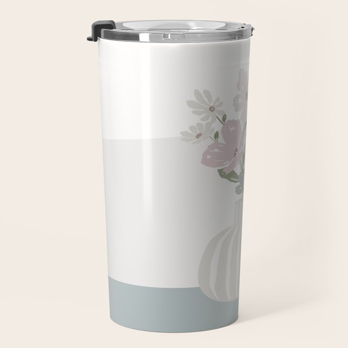 Wildflower bouquet in vase illustration - beige muted pink and dusty green flowers Travel Mug Gallery Image 3