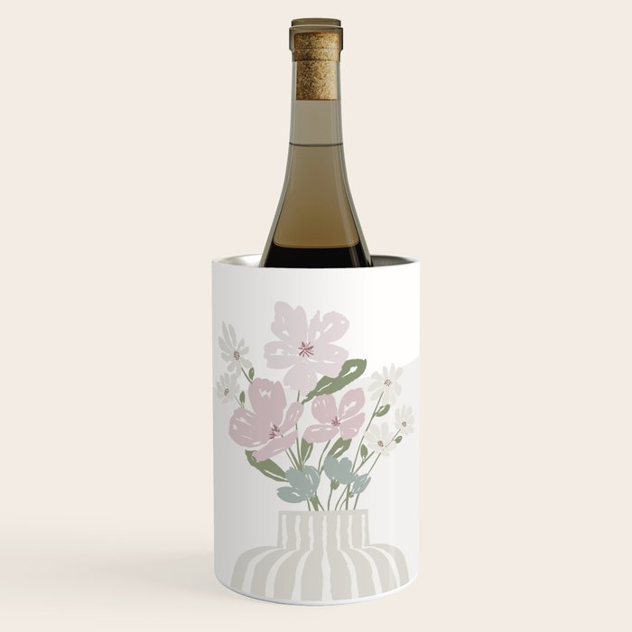 Wildflower bouquet in vase illustration - beige muted pink and dusty green flowers Wine Chiller Gallery Image 1