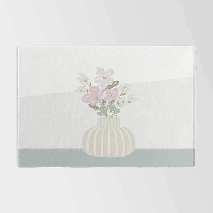 Wildflower bouquet in vase illustration - beige muted pink and dusty green flowers Rug Gallery Image 2