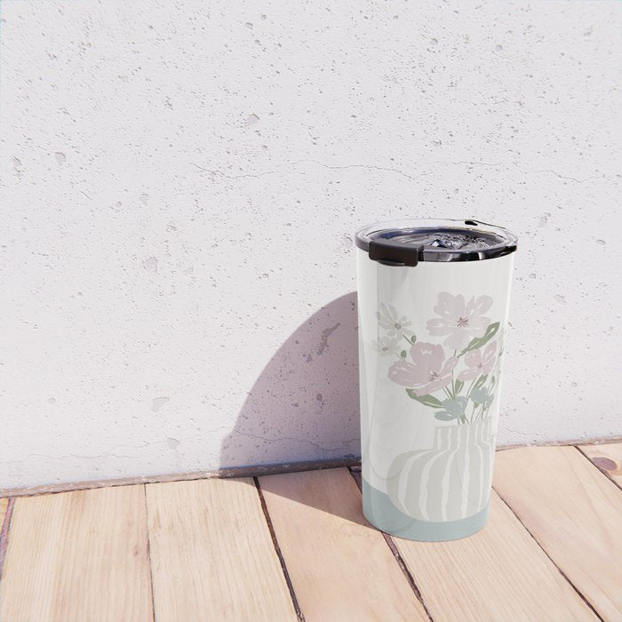 Wildflower bouquet in vase illustration - beige muted pink and dusty green flowers Travel Mug Gallery Image 4