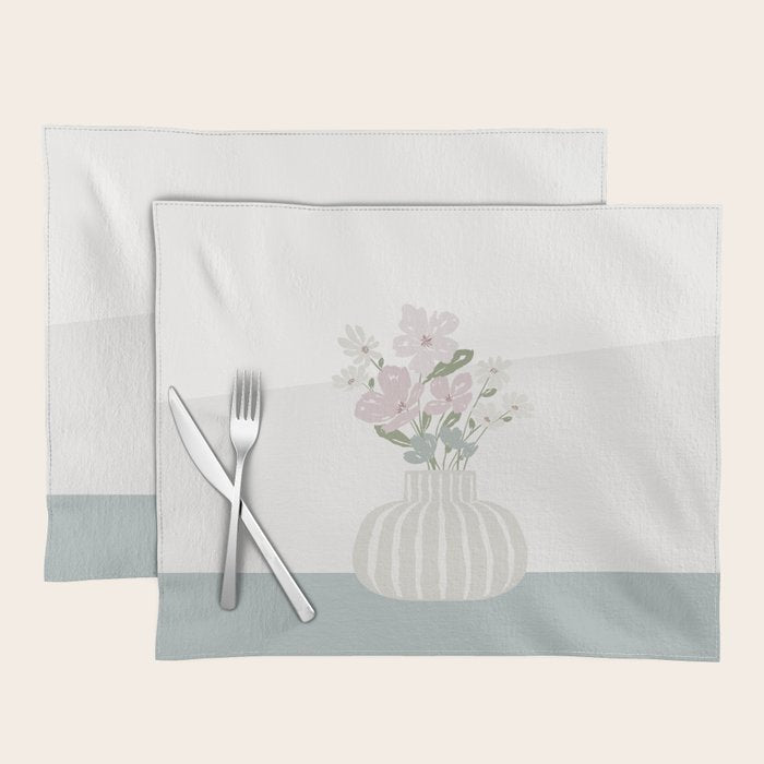 Wildflower bouquet in vase illustration - beige muted pink and dusty green flowers Placemat Gallery Image 1