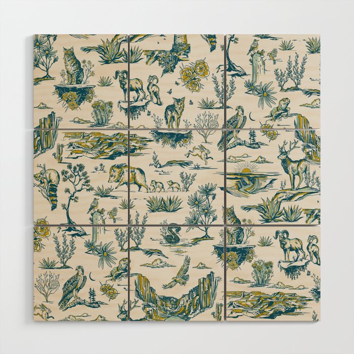 Grand Canyon National Park, Arizona Wildlife Pattern (Version 2) Wood Wall Art Gallery Image 1
