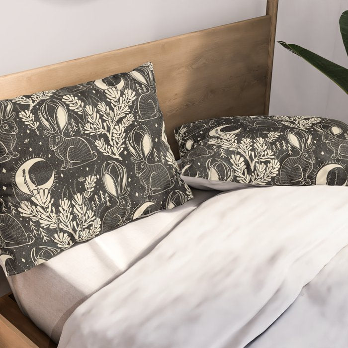 Jackalope - black and cream  Pillow Sham Gallery Image 2