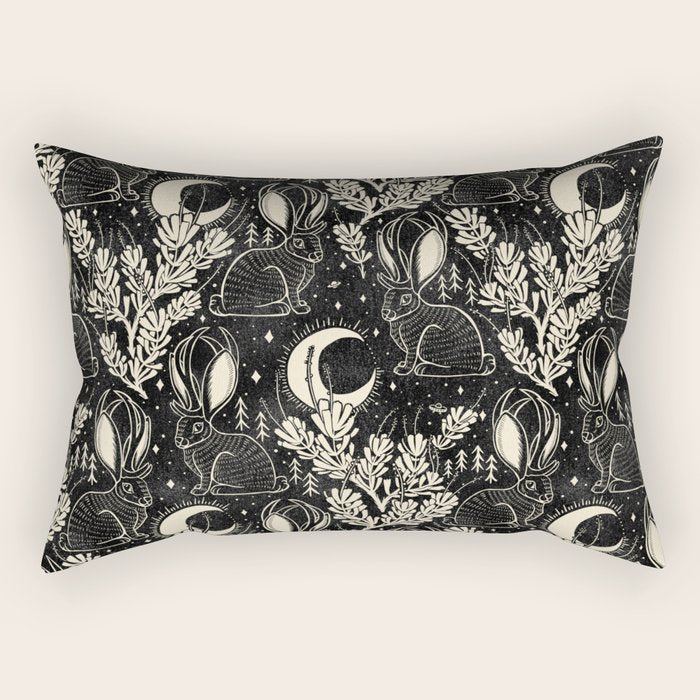 Jackalope - black and cream  Rectangular Pillow Gallery Image 1