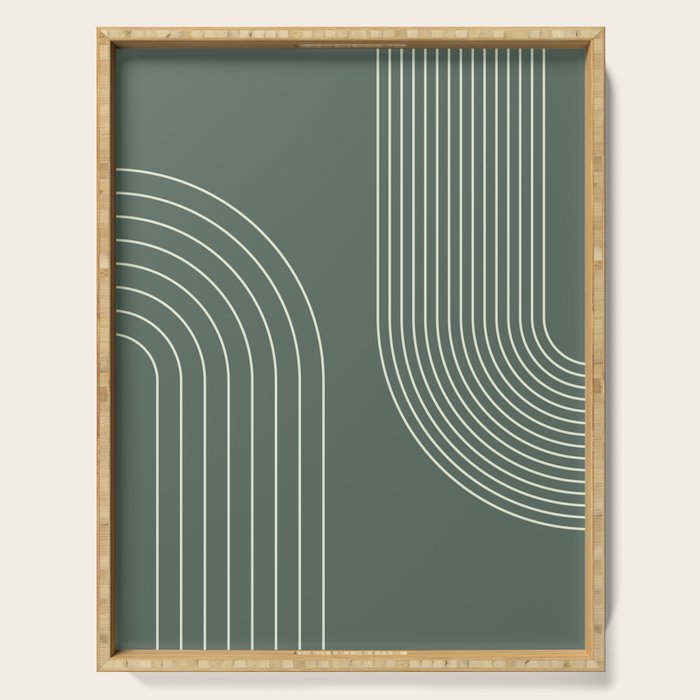 Geometric Lines in Sage Green 5 (Rainbow Abstraction) Serving Tray Gallery Image 1
