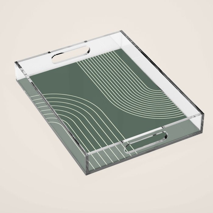 Geometric Lines in Sage Green 5 (Rainbow Abstraction) Acrylic Tray Gallery Image 1