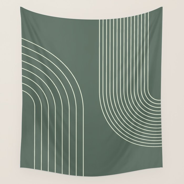 Geometric Lines in Sage Green 5 (Rainbow Abstraction) Wall Tapestry Gallery Image 4