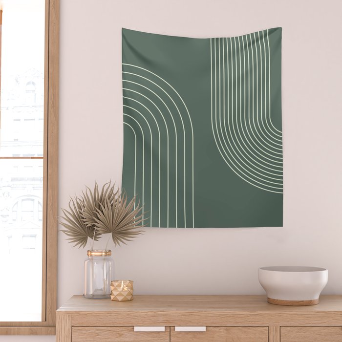 Geometric Lines in Sage Green 5 (Rainbow Abstraction) Wall Tapestry Gallery Image 2