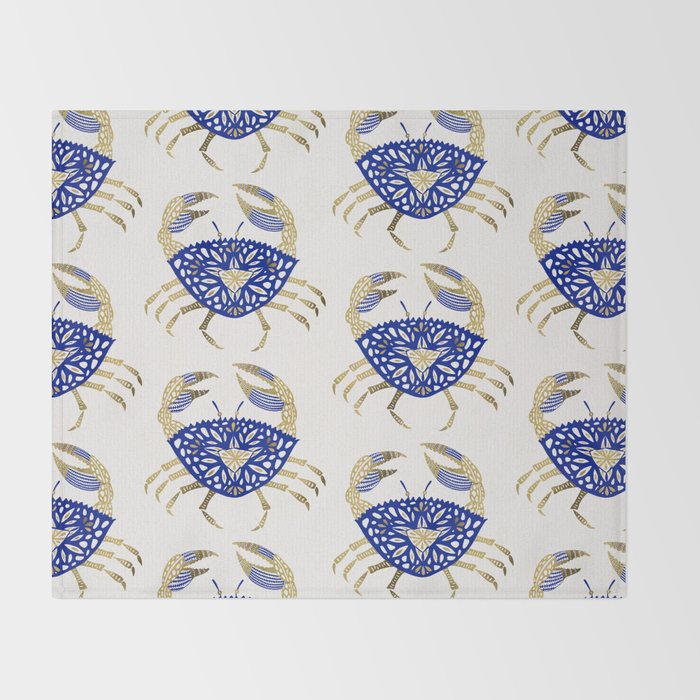 Crab - Navy & Gold Throw Blanket Gallery Image 2