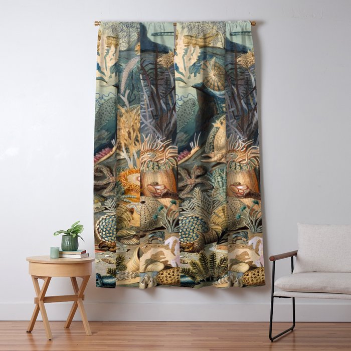 Ocean Life by James M Sommerville 1859 Funky Quirky Cute Cozy Boho Maximalism Maximalist Window Curtain Gallery Image 5