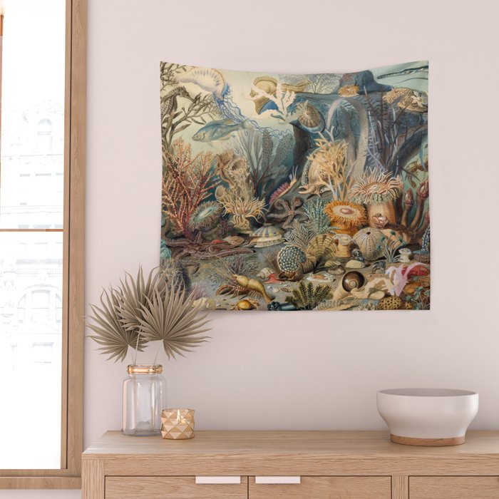 Ocean Life by James M Sommerville 1859 Funky Quirky Cute Cozy Boho Maximalism Maximalist Wall Tapestry Gallery Image 2