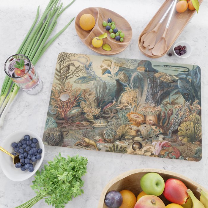 Ocean Life by James M Sommerville 1859 Funky Quirky Cute Cozy Boho Maximalism Maximalist Cutting Board Gallery Image 2