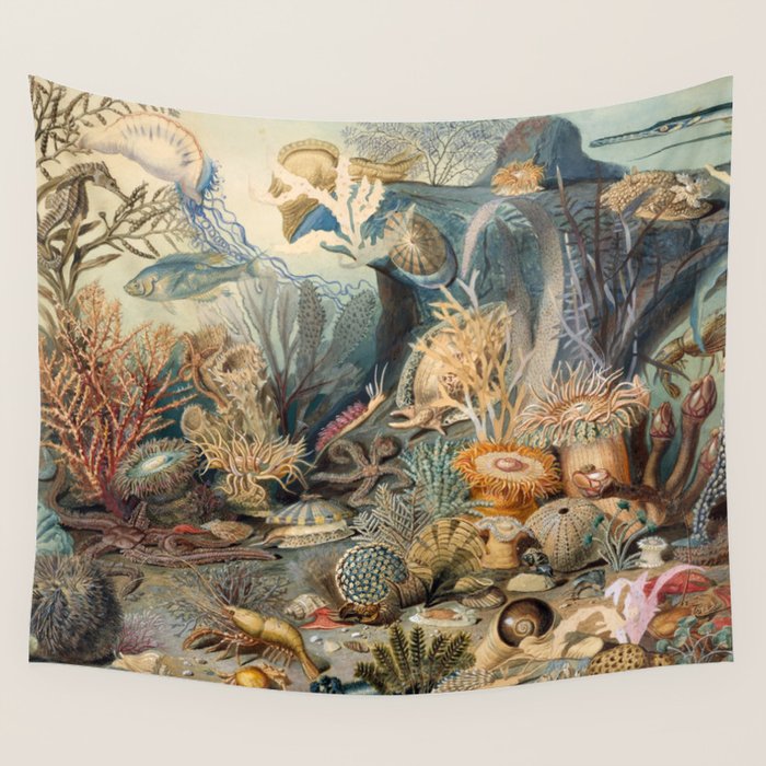 Ocean Life by James M Sommerville 1859 Funky Quirky Cute Cozy Boho Maximalism Maximalist Wall Tapestry Gallery Image 4