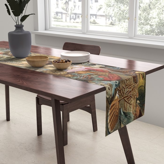 Ocean Life by James M Sommerville 1859 Funky Quirky Cute Cozy Boho Maximalism Maximalist Table Runner Gallery Image 2