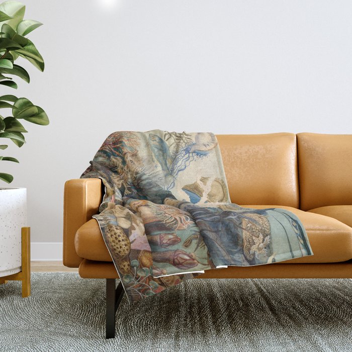 Ocean Life by James M Sommerville 1859 Funky Quirky Cute Cozy Boho Maximalism Maximalist Throw Blanket Gallery Image 1