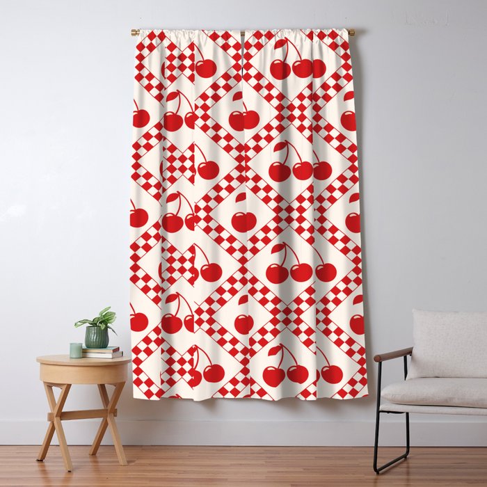 Red Cherries & Beige Checker Window Curtain Gallery Image 1