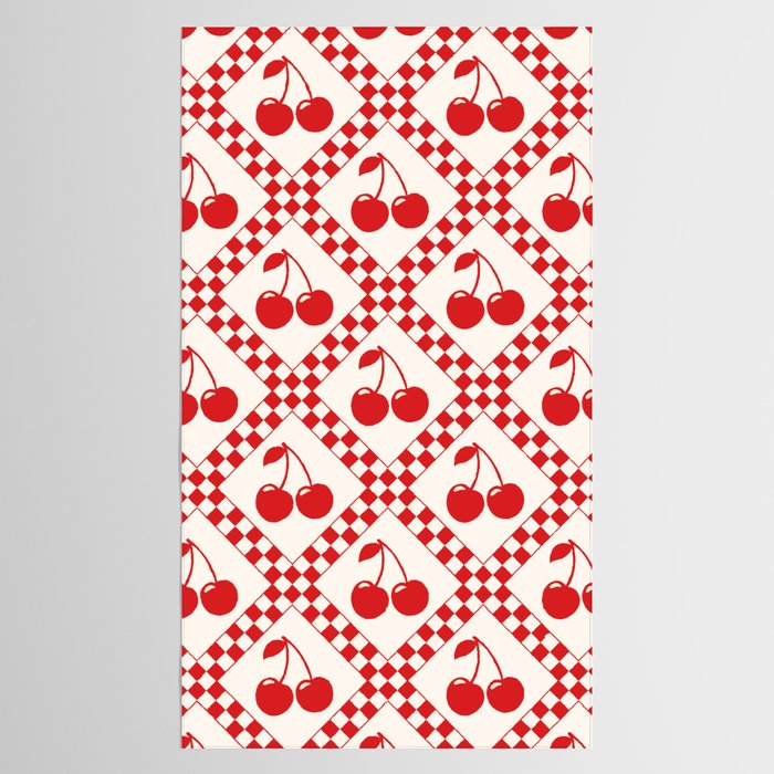 Red Cherries & Beige Checker Tablecloth Gallery Image 2
