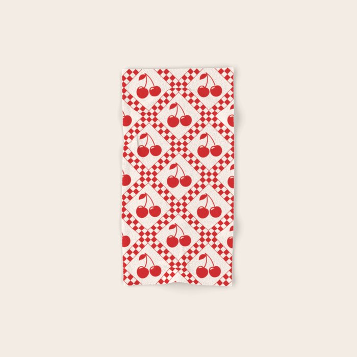 Red Cherries & Beige Checker Bath Towel Gallery Image 1