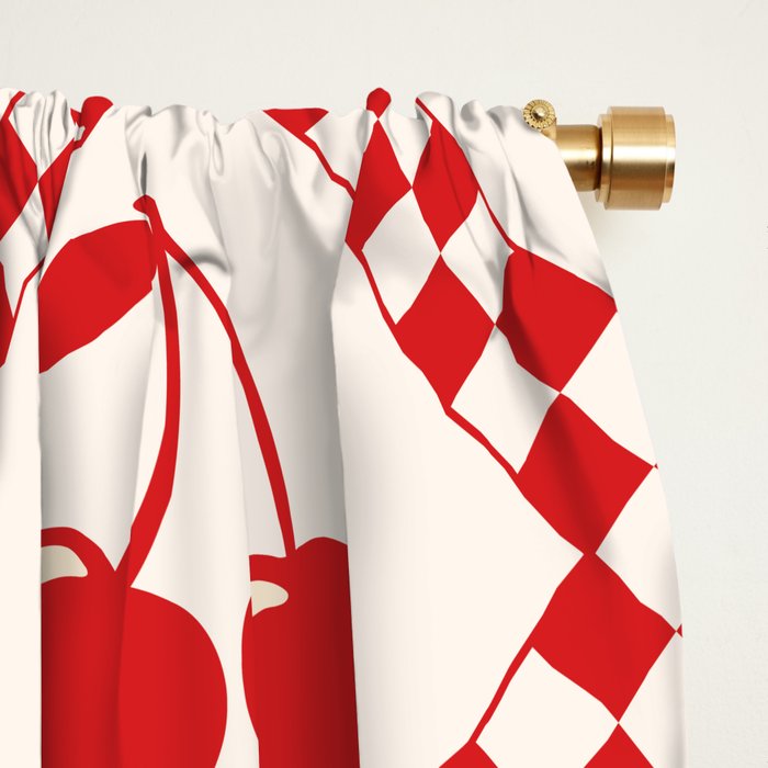 Red Cherries & Beige Checker Window Curtain Gallery Image 2