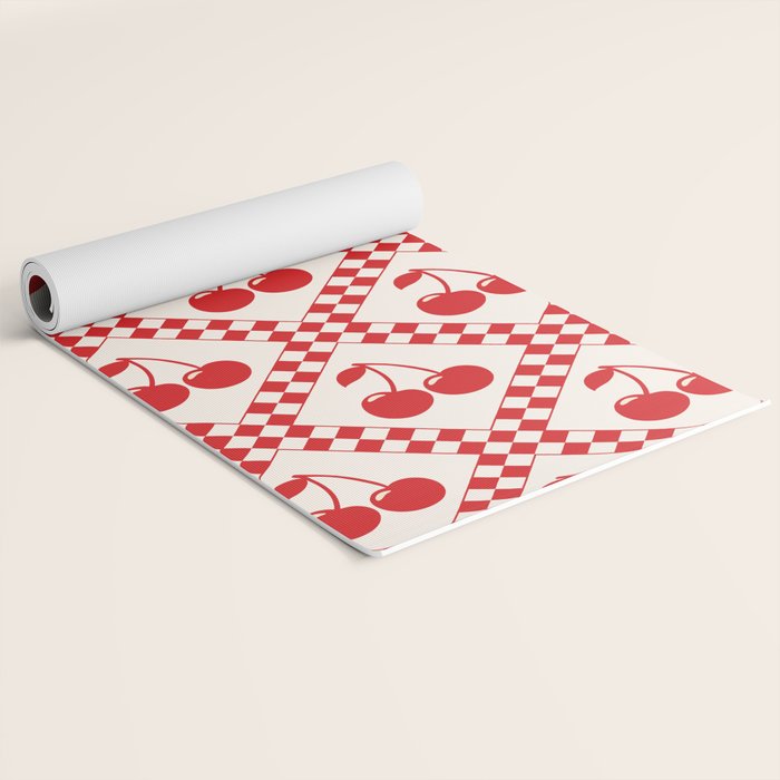 Red Cherries & Beige Checker Yoga Mat Gallery Image 2
