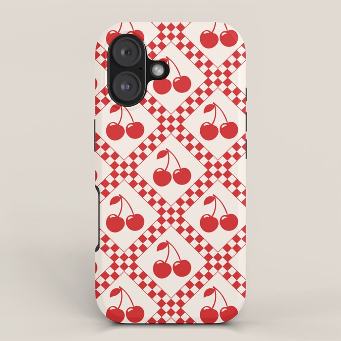 Red Cherries & Beige Checker iPhone Case Gallery Image 1