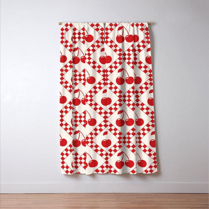 Red Cherries & Beige Checker Window Curtain Gallery Image 3