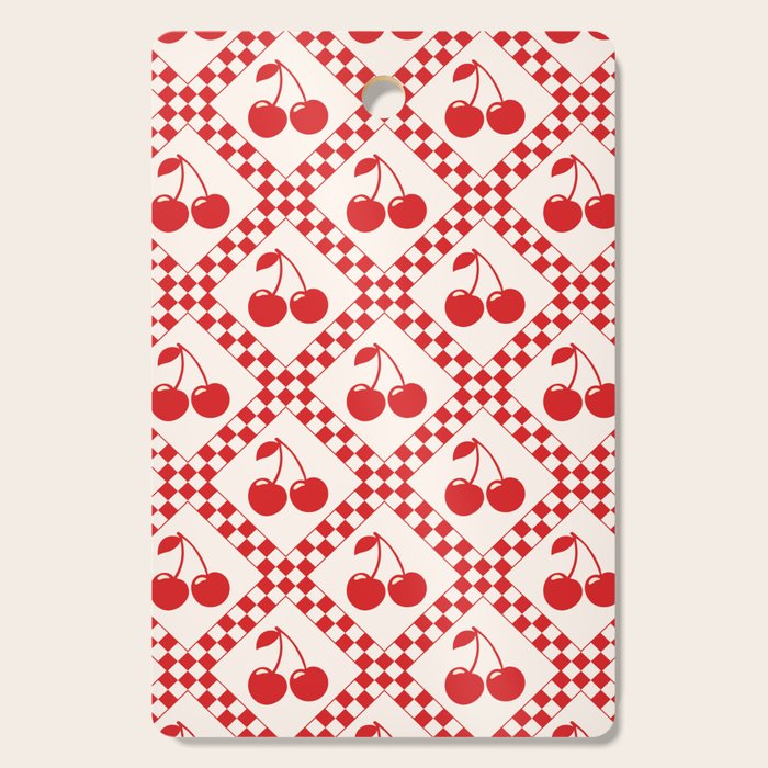 Red Cherries & Beige Checker Cutting Board Gallery Image 1