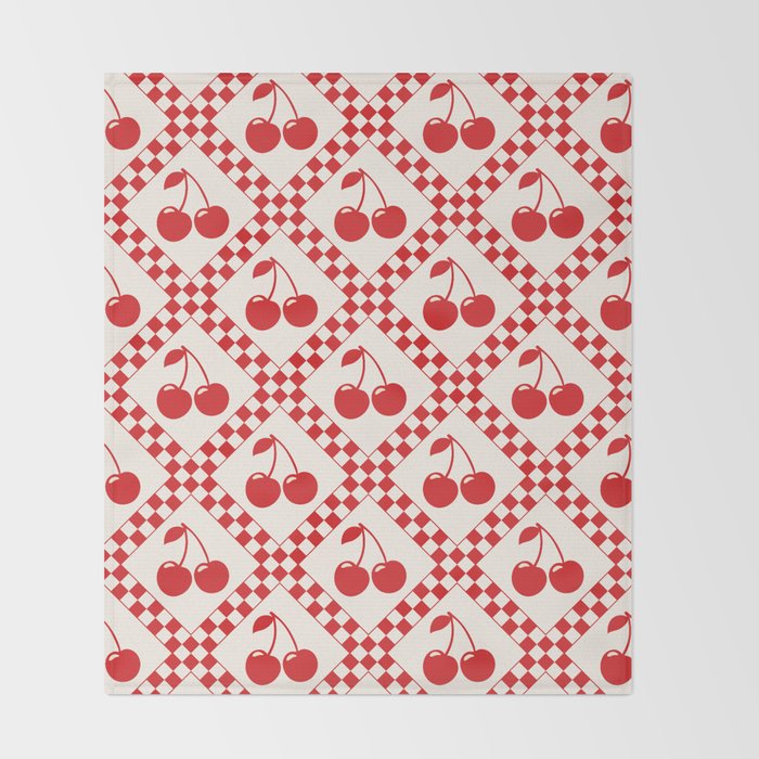 Red Cherries & Beige Checker Throw Blanket Gallery Image 2
