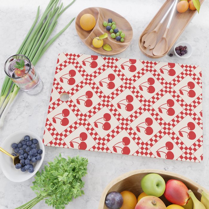 Red Cherries & Beige Checker Cutting Board Gallery Image 2