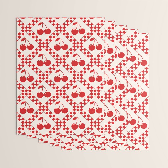 Red Cherries & Beige Checker Wrapping Paper Gallery Image 3