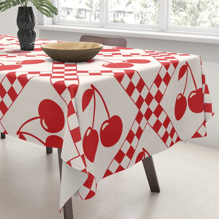 Red Cherries & Beige Checker Tablecloth Gallery Image 3
