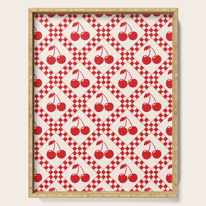 Red Cherries & Beige Checker Serving Tray Gallery Image 1