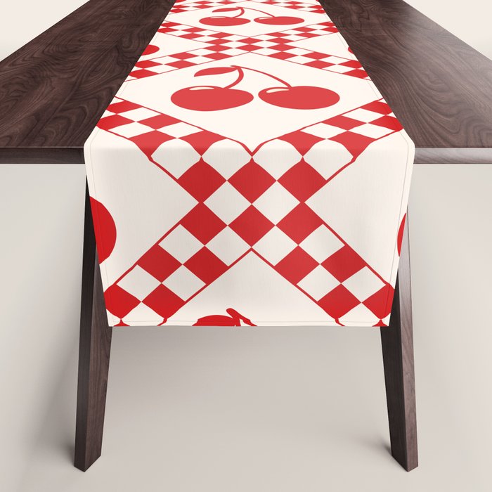 Red Cherries & Beige Checker Table Runner Gallery Image 1