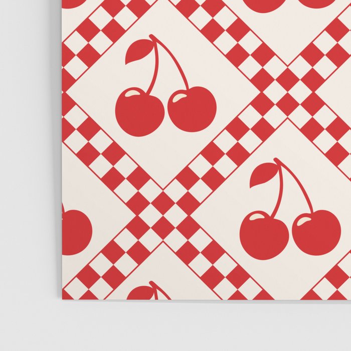 Red Cherries & Beige Checker Poster Gallery Image 3