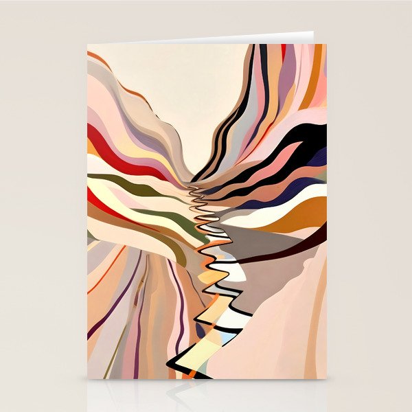 Interwoven, Pastel Colorful Nature Landscape, Mountains Hills Valley Travel, Muted Bohemian Painting Stationery Card Gallery Image 2
