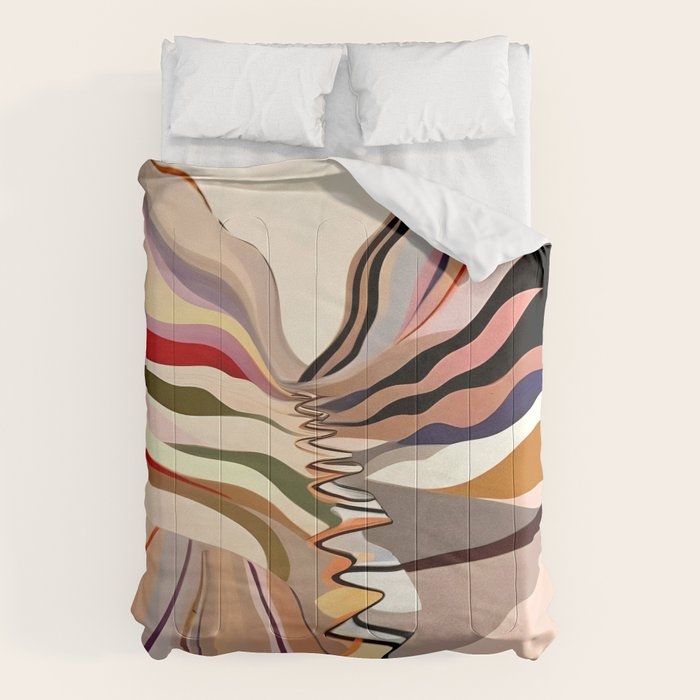 Interwoven, Pastel Colorful Nature Landscape, Mountains Hills Valley Travel, Muted Bohemian Painting Comforter Gallery Image 1